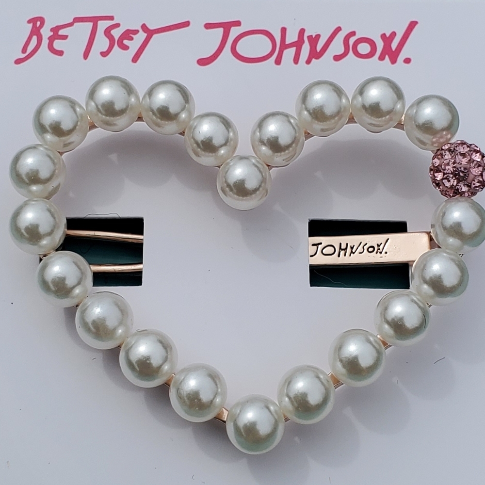 Rose Gold Crystal/Pearl Open Heart Hair Barrette - Picture 12 of 16